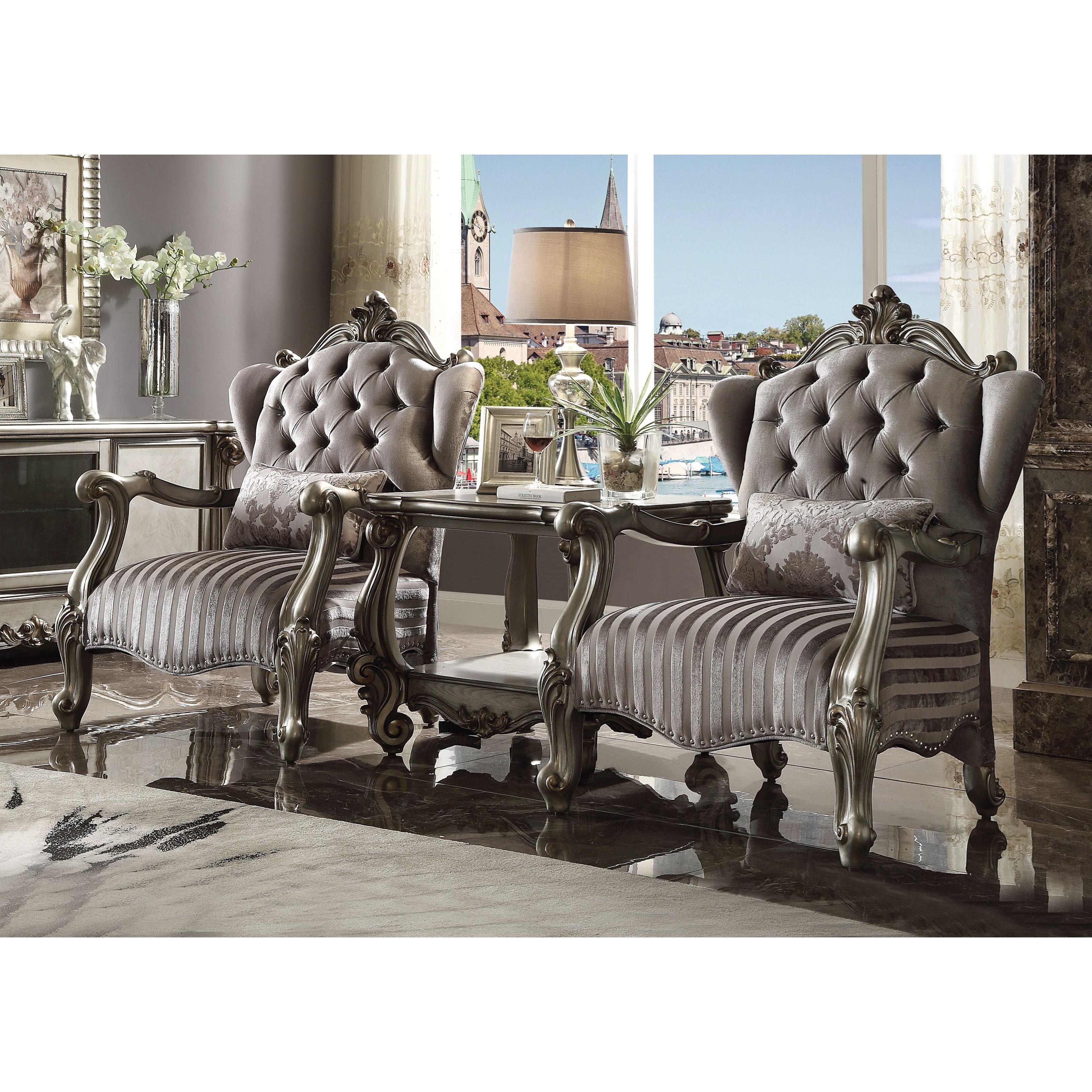 Acme Furniture Versailles 56847 Chair w 1 Pillow Corner Furniture Exposed Wood Chairs